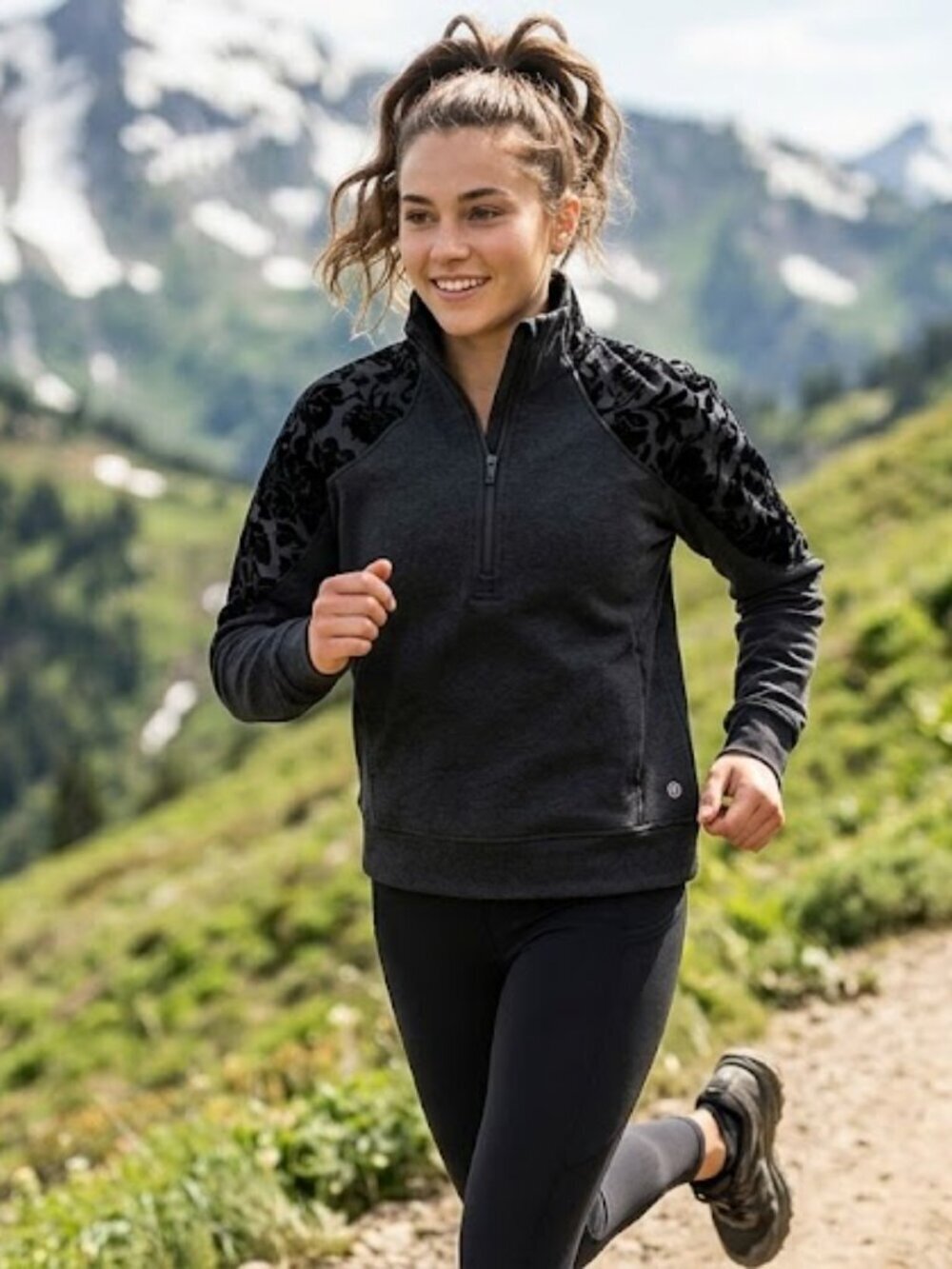 Lululemon Floral Flock Pullover Scuba Half Zip Black Charcoal Size 4